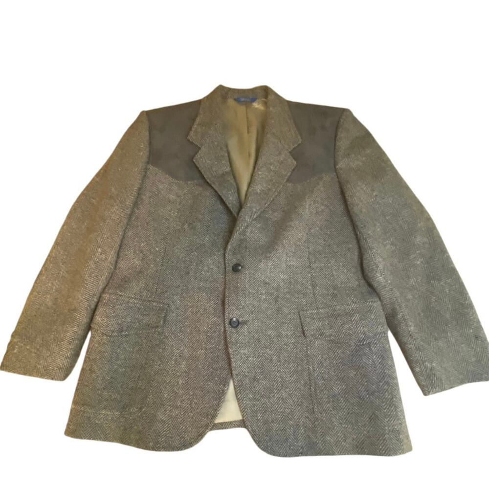 Pendleton Men's Wool Herringbone Blazer Jacket Sz 46 Elbow Patches Western Suede